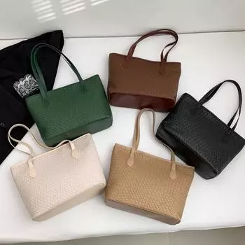 Стильная однотонная большая вместимость простая повседневная сумка-тоут в иностранном стиле для переноски через плечо, переносная женская сумка под мышкой коричневый