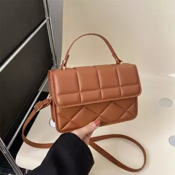 Стильная однотонная клетчатая небольшая квадратная сумка с отступом 2024 года, новая женская сумка-тренд на одно плечо, простая сумка-мессенджер белый