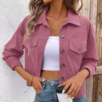 Стильная однотонная куртка с длинными рукавами и застежкой на пуговицы спереди — мягкая, дышащая и удобная для весны и осени S абрикосовый