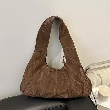Стильная однотонная повседневная простая сумка для поездок на работу большой емкости через плечо, плиссированная универсальная сумка подмышкой коричневый