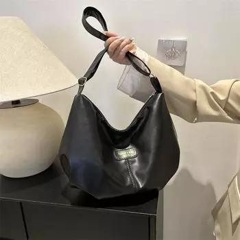 Стильная однотонная простая фактурная сумка через плечо женская весна 2024 года, новая повседневная сумка-мессенджер для поездок на работу, женская сумка-тоут чёрный