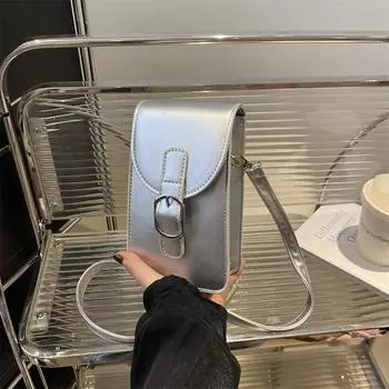 Стильная однотонная простая сумка для мобильного телефона через плечо 2024 года с большой вместимостью, новый летний тренд, текстура, вертикальная женская сумка через плечо серебряный