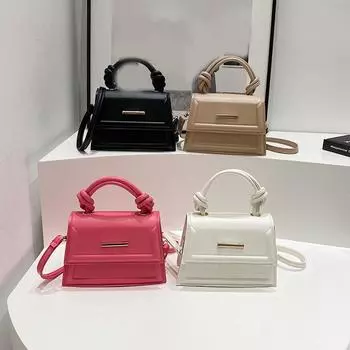 Стильная однотонная женская сумка из искусственной кожи, дизайнерская маленькая сумка через плечо, женская сумка-мессенджер с клапаном 20x7x14cm чёрный