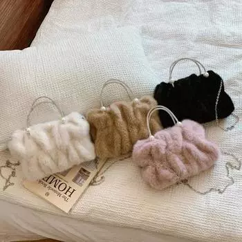 Стильная плюшевая квадратная сумка через плечо и через плечо, изящная многофункциональная сумка на цепочке чёрный