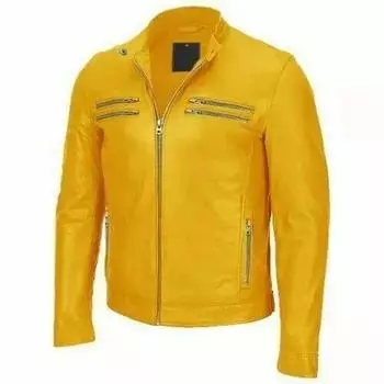 Стильная подлинная новая желтая куртка ручной работы из овчины для мужчин, байкерская мотоциклетная куртка S жёлтый