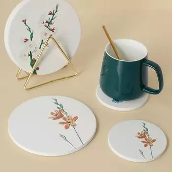 Стильная подставка для чашек с цветочным принтом, элегантный дизайн, теплоизоляция, водопоглощающий обеденный стол, круглый универсальный коврик для столовых приборов C