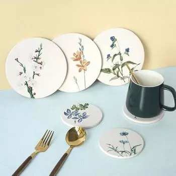 Стильная подставка для чашек с цветочным принтом, элегантный дизайн, теплоизоляция, водопоглощающий обеденный стол, круглый многоцелевой A