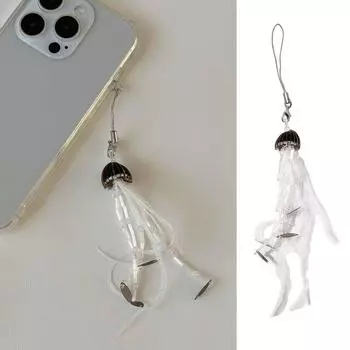 Стильная подвеска в виде медузы с мягкой бахромой из перьев, цветной брелок, уникальный и модный телефонный брелок для женщин и девочек зелёный