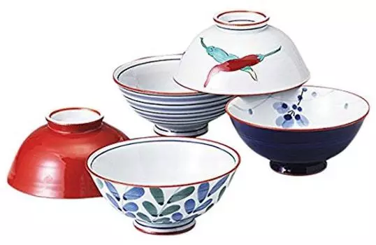 Стильная посуда для риса Arita Kayama с изменением изображения Набор Chazuke Японская миска для риса x5 шт. Набор миска Фарфор/Размер(см) 11.8x5.3/№395539 белый