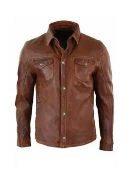 Стильная повседневная байкерская рубашка ручной работы из натуральной овчины коричневого цвета для мужчин XS коричневый