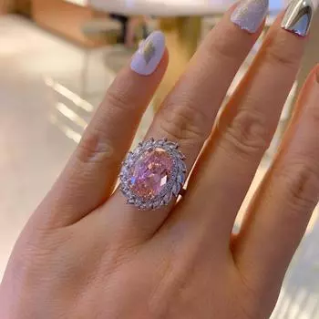Стильная простая подвеска в серьгах-гвоздиках из розового циркония, новое кольцо с розовым бриллиантом