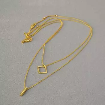 Стильная простая ретро позолоченная простая цепочка сложенная в стопку ношение холодный ветер геометрический кулон универсальный темперамент ожерелье свитер цепь