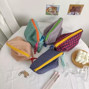 Стильная японская клетчатая косметичка - большая вместимость и портативность