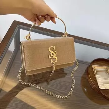 Стильная ретро-сумка подмышкой, маленькая квадратная сумка, узор из камней, одно плечо, косой пролет, модная женская сумка 2024 года, простая сумка-цепочка в иностранном стиле чёрный