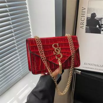 Стильная ретро-сумка подмышкой, маленькая квадратная сумка, узор из камней, одно плечо, косой пролет, модная женская сумка 2024 года, простая сумка-цепочка в иностранном стиле чёрный