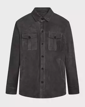 Стильная рубашка, повседневная, мужская, темно-серая, мягкая, замшевая, кожаная, из натуральной овчины XS темно-серого