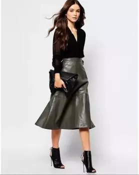 Стильная СЕРАЯ кожаная юбка ручной работы оригинальная юбка из овчины новая официальная одежда S серый