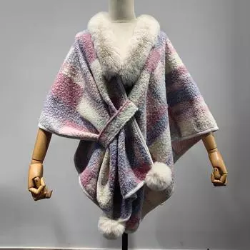 Стильная шаль из искусственного меха с клетчатым принтом для женщин, мягкая удобная теплая модная накидка-пончо большого размера для вечерней вечеринки, офиса, свадьбы серый