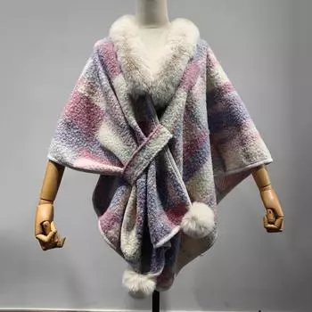 Стильная шаль из искусственного меха с клетчатым принтом для женщин, мягкая удобная теплая модная накидка-пончо большого размера для вечерней вечеринки, офиса, свадьбы розовый