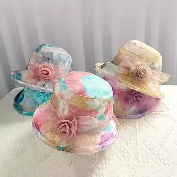 Стильная шляпа-ведро с цветочным кружевом для женщин. Идеальная защита от солнца для зрелых женщин. Одежда для прогулок и пляжа в весенне-осенний период.