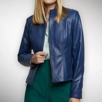 Стильная синяя женская куртка ручной работы из натуральной овчины, новая мотоциклетная байкерская куртка XS синий