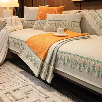 Стильная современная высококачественная кожаная диванная подушка с ощущением роскоши, всесезонный универсальный тканевый противоскользящий чехол, чехол, полностью обернутый и утолщенный 70*70cm