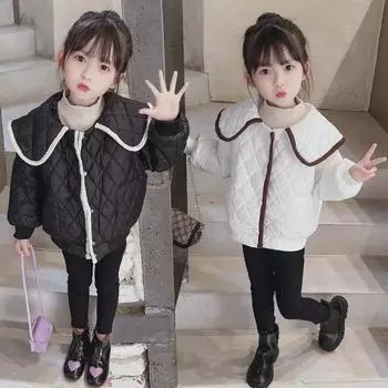 Стильная стеганая куртка для девочек 2024 года: Универсальное, легкое осенне-зимнее хлопковое пальто 100 cm чёрный