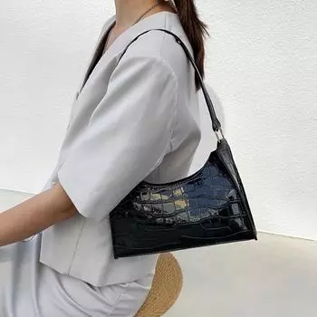 Стильная сумка-багет с тиснением, однотонная сумка на плечо, женская сумка из искусственной кожи