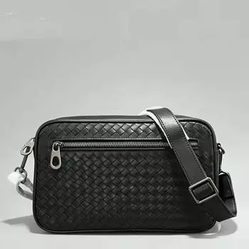 Стильная сумка через плечо, кожаная плетеная повседневная сумка через плечо, ретро-горизонтальная сумка-мессенджер 26x16x6 чёрный