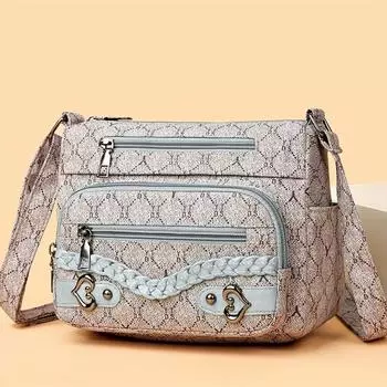 Стильная сумка через плечо с ромбовидным узором, декор в форме сердца, несколько нейлоновых карманов, регулируемый плечевой ремень, модная женская сумочка для повседневного использования серый