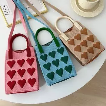 Стильная сумка Love Knit Handbag Crossbody для женщин, мобильная сумка через плечо, сумка ручной работы, многоразовая сумка для покупок