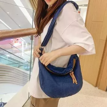 Стильная сумка-мессенджер из денима, сумка через плечо, повседневная холщовая сумка-тоут, большая вместимость, регулируемая темно-синий