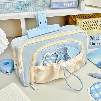 Стильная сумка-пенал Ins Style для учеников младших и старших классов с большой вместимостью Drawstring front window синий