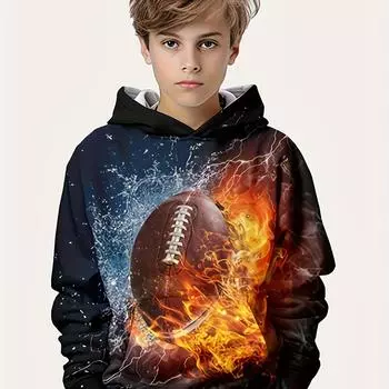Стильная толстовка с капюшоном и длинными рукавами для мальчиков — мягкая, удобная и дышащая с 3D-принтом — идеально подходит для повседневной носки весной и осенью 100
