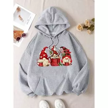 Стильная толстовка с капюшоном и милым принтом гнома S