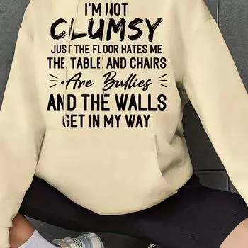 Стильная толстовка с капюшоном с буквенным принтом - мягкий карман-кенгуру на шнурке, повседневная спортивная толстовка для женщин S