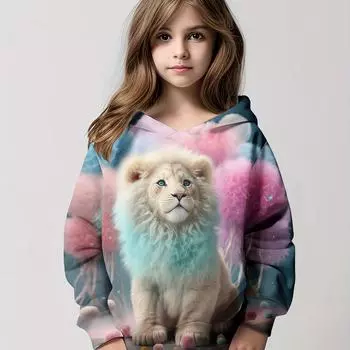 Стильная толстовка с капюшоном с принтом льва - мягкая, удобная посадка, длинный рукав, модный детский джемпер, идеальный повседневный подарок 100