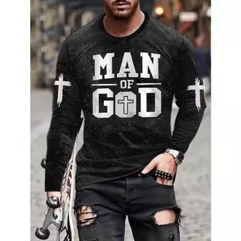 Стильная толстовка с принтом MAN OF GOD — мягкая, свободная посадка, круглая горловина, модный дизайн пуловера — незаменимая вещь для повседневной мужской одежды на осень-зиму S