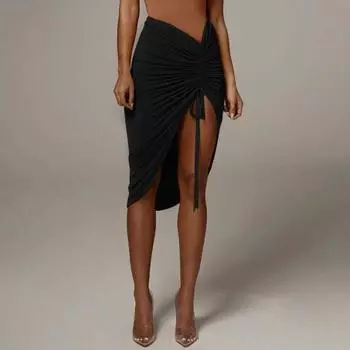 Стильная тонкая женская юбка с разрезом и высокой талией, Клубная женская юбка L оранжевый