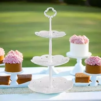 Стильная трехслойная подставка для фруктов с нежным ажурным узором, уникальная фруктовая тарелка с изысканно оформленным ажурным узором 12 inches