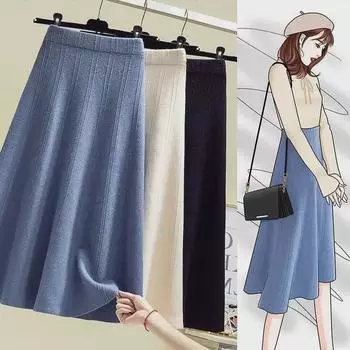 Стильная трикотажная юбка больших размеров с высокой талией на осень и зиму M 45-52.5kg