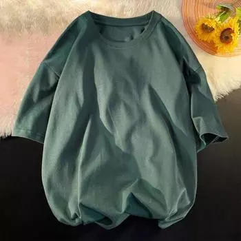 Стильная унисекс повседневная одежда, мягкая мужская футболка с круглым вырезом и коротким рукавом, школьный аксессуар, рубашка L чёрный