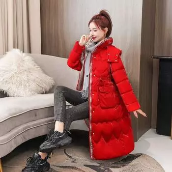 Стильная утепленная женская длинная хлопковая куртка, новое поступление зимы 2023 года, утепленное хлопковое пальто-пуховик выше колена, популярная хлопковая парка L зелёный