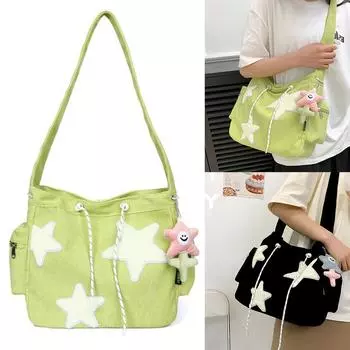 Стильная вельветовая сумка через плечо с подвеской в виде звезды. Сумки Messenger Crossbody идеально подходят для ежедневных выходов. чёрный