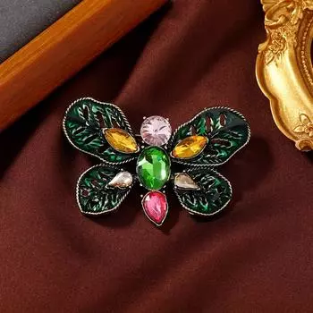 Стильная винтажная полая бабочка с крыльями из листьев, хрустальная эмалевая нагрудная игла, роскошная классическая булавка в виде насекомого