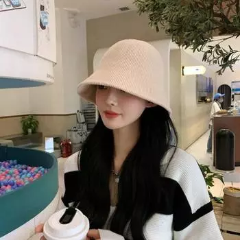 Стильная вязаная шапка в рыбацком стиле, однотонная вертикальная полоска, дизайн, осенне-зимняя панама для женщин бежевый