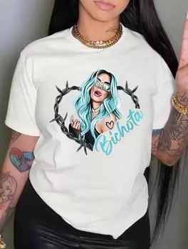 Стильная женская белая хлопковая футболка с 6 уникальными узорами, круглым вырезом, короткими рукавами S