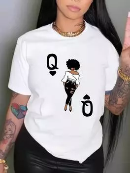 Стильная женская белая хлопковая футболка с 6 уникальными узорами, круглым вырезом, короткими рукавами S