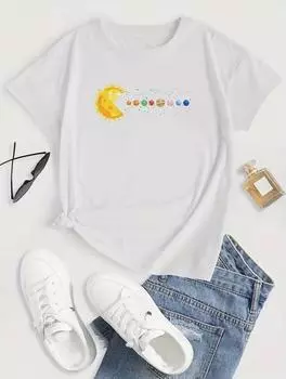 Стильная женская белая хлопковая футболка с минималистичным принтом S