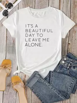 Стильная женская белая хлопковая футболка с минималистичным принтом S